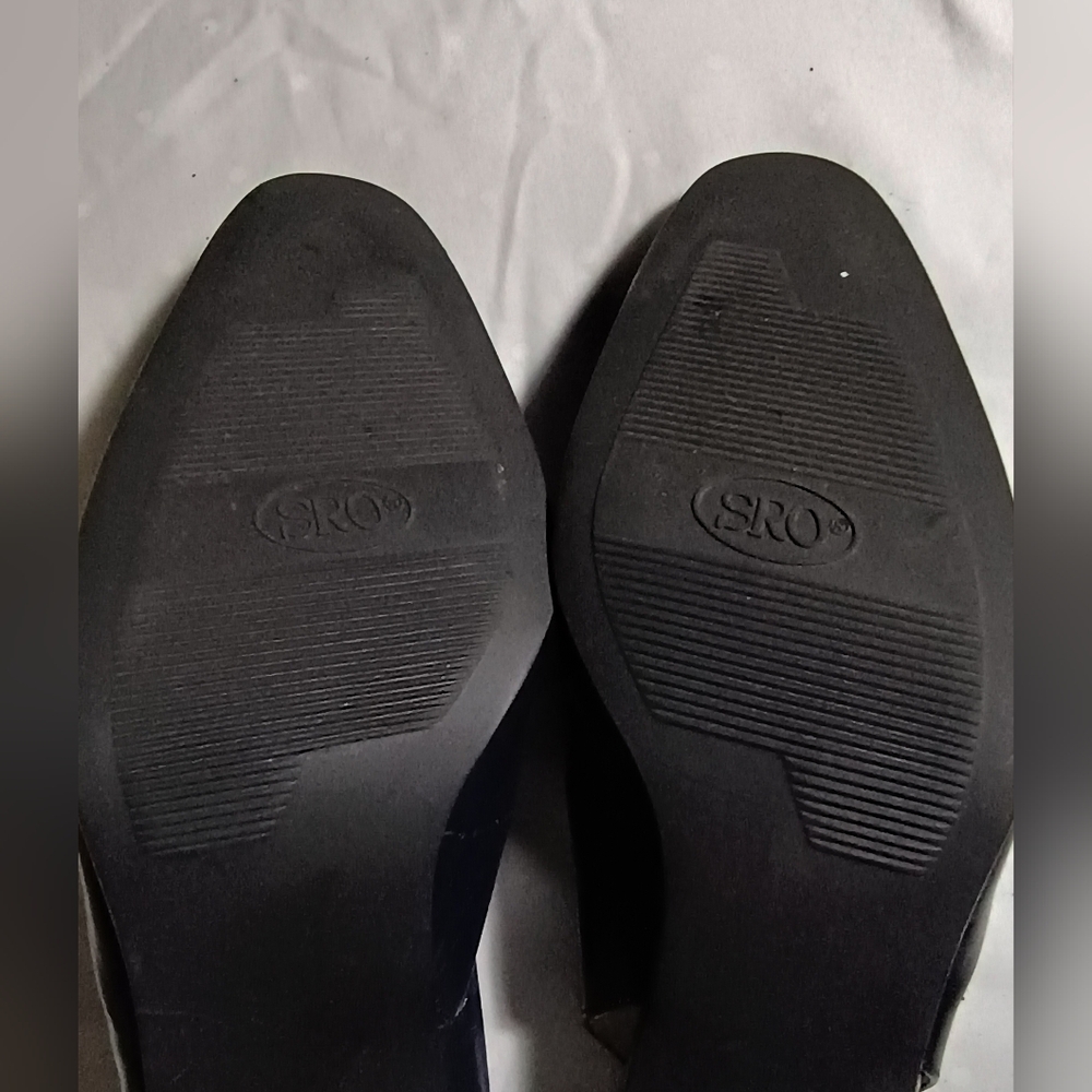 Vintage SRO Navy Blue Sling Back Heels Size 9N Leather Pocono - Picture 9 of 13
